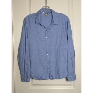 ORVIS Classic Women's Blue Linen Blend Long Sleeve Button Down Shirt Size M